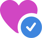 Heart icon with a checkmark, symbolizing accountability, trust, and follow-through.